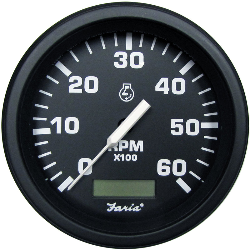 Faria 4" Heavy-Duty Tachometer w/Hourmeter (6000 RPM) Gas - Black *Bulk Case of 12*