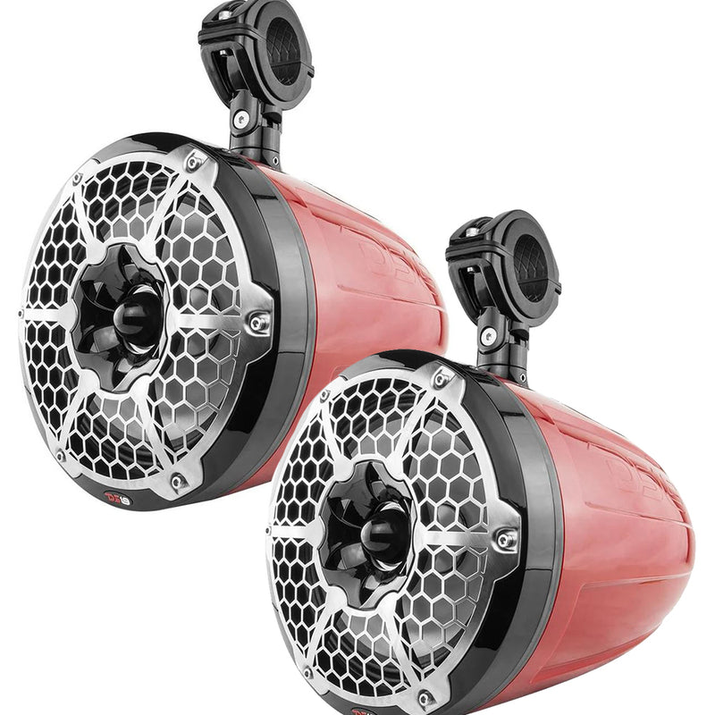 DS18 6.5" Neodymium Marine Towers w/Built-in Passive Radiator, 1" Driver  RGB LED Light - 450 Watts (Pair) - Red