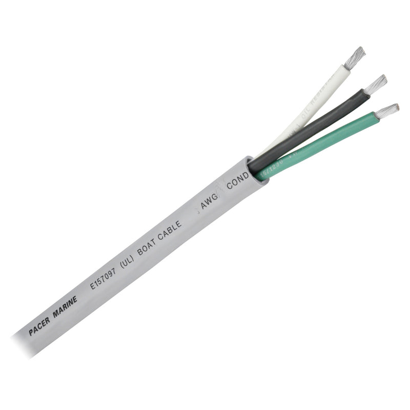 Pacer 12/3 AWG Round Cable - Black/Green/White - 250